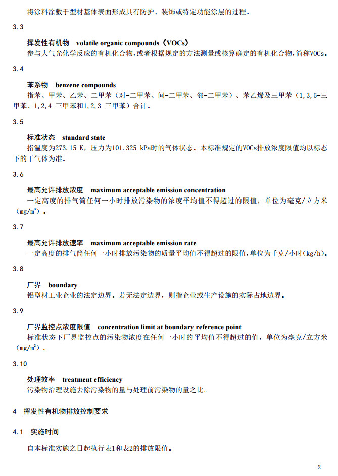 山东省工业铝型材料挥发性有机废气排放标准