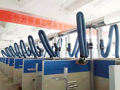 车间整体除尘设计管道连接滤筒除尘器，集中式除尘的效果看得见。